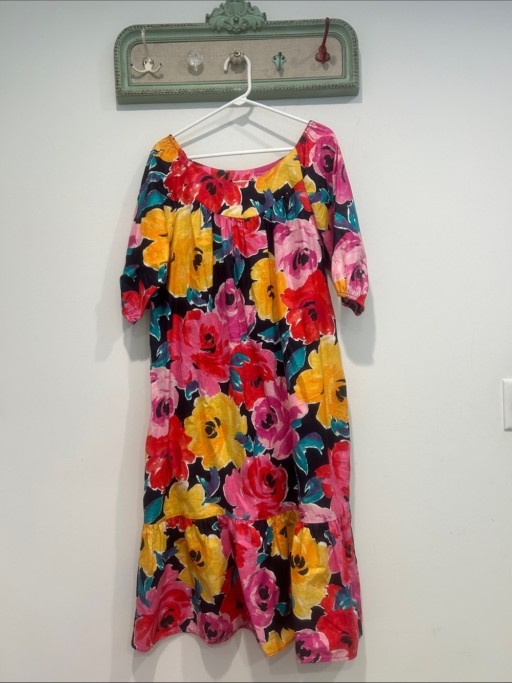 Vintage Appel rose brushstroke Floral Midi house Dress women’s medium